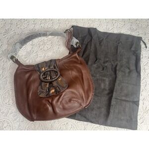 NEW Chi by Falchi Brown Leather Pebbled Shoulder Handbag Vintage Snake Skin